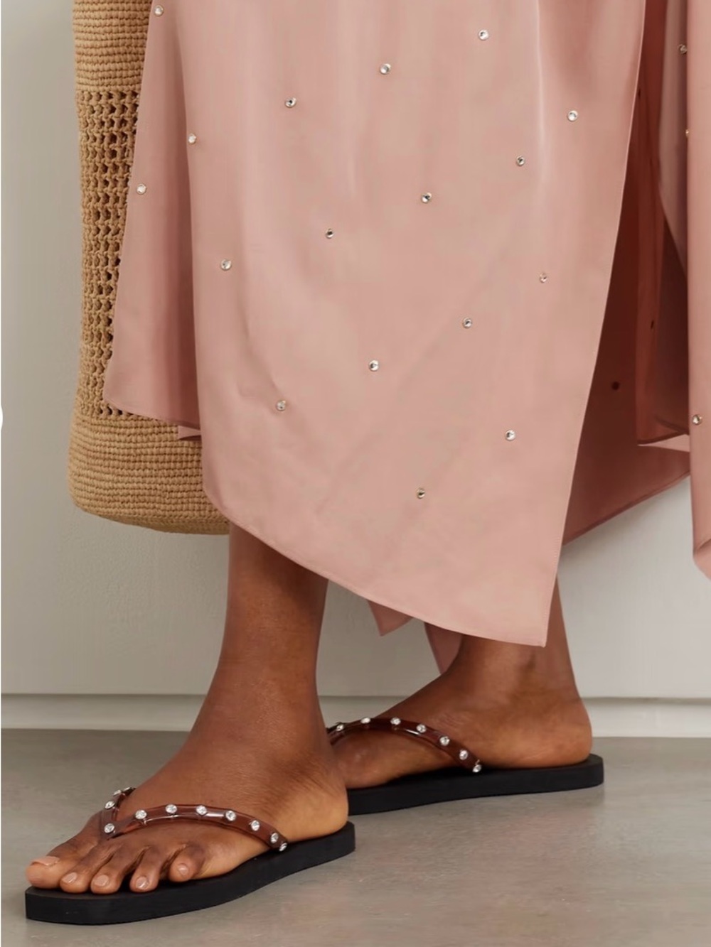 Loeffler Randall Brown Jeweled Strap Flip Flop Sandals - Picture 3 of 5
